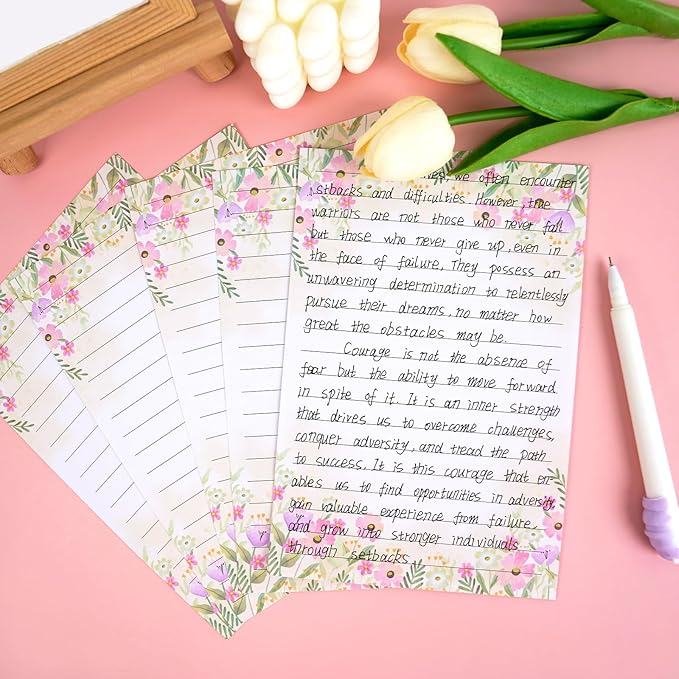 160 Pcs Stationery Paper Envelopes Set Includes 50 Lined Writing Paper & 50 Envelopes with 60 Colorful Round Dot Stickers, Cute Vintage Floral Letter Writing and Stationery Paper Envelopes(10Style)