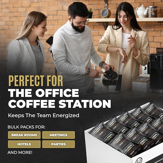 Colonial Coffee 32 Count Single Pot Coffee Packets – 100% Arabica Hawaiian Kona Medium Roast | Pre-Measured Frac Packs for 12 Cup Maker | Bulk Ground Gourmet Coffee for Home & Office