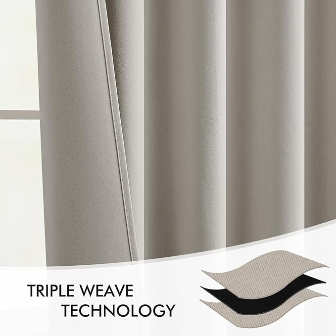 MIULEE Natural Back Tab Blackout Curtains 63 Inch Length 2 Panels Set