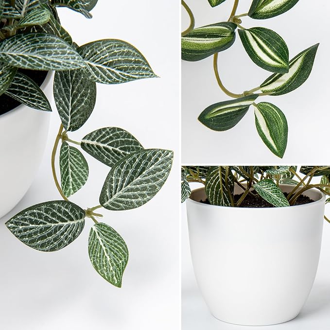 Hollyone Fake Plants 2 Packs Artificial Plants Indoor Faux Plants with White Plastic Pot Small Fake Potted Plant for Home Aesthetic Living Room Bathroom Desk Shelf Office Decor