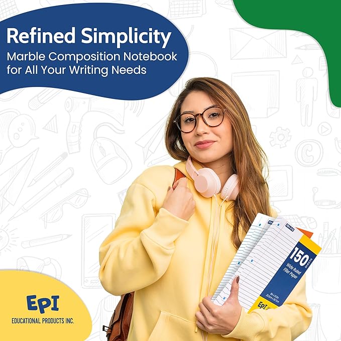 EPI Filler Paper | College Ruled | Loose Leaf, 3-Hole Punched, 10.5 x 8 in, 150 Sheets | School, Office, Notes, Binder Refill - 36 Pack