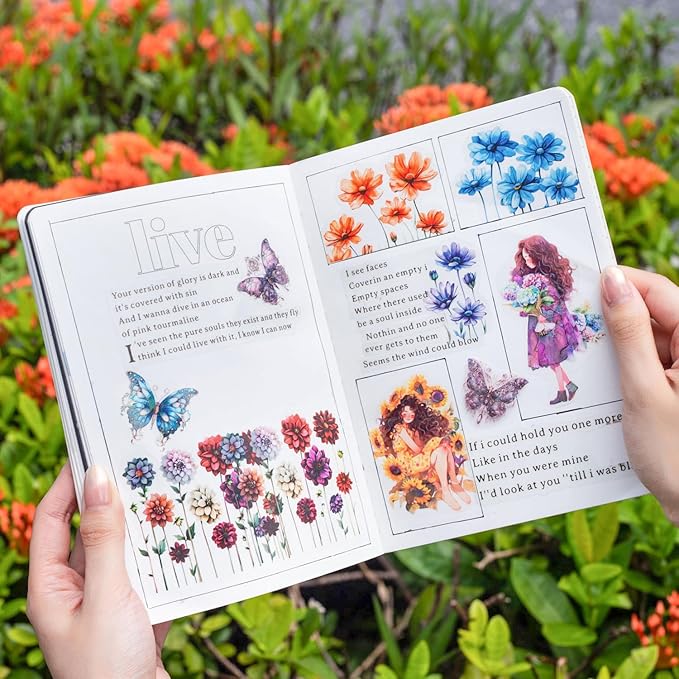AurriiLeaf Viewing Flowers PET Sticker Set, 120PCS Floral Ephemera for Scrapbooking, Journaling, Crafting, DIY Projects, Diaries, and Art Supplies