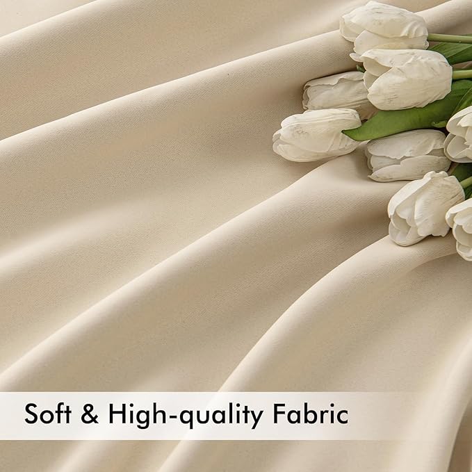 MIULEE Back Tab Cream Beige Curtains 102 Inch Long 2 Panels Set