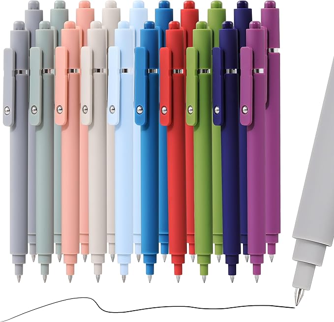 RIANCY Gel Pens, 0.5mm Black Ink Quick Dry Ball Point Pens, Fine Point Smooth Writing Retractable Pens, Cute Aesthetic Gifts Set for Men Women Journaling, Office School Stationery Supplies Pack of 20