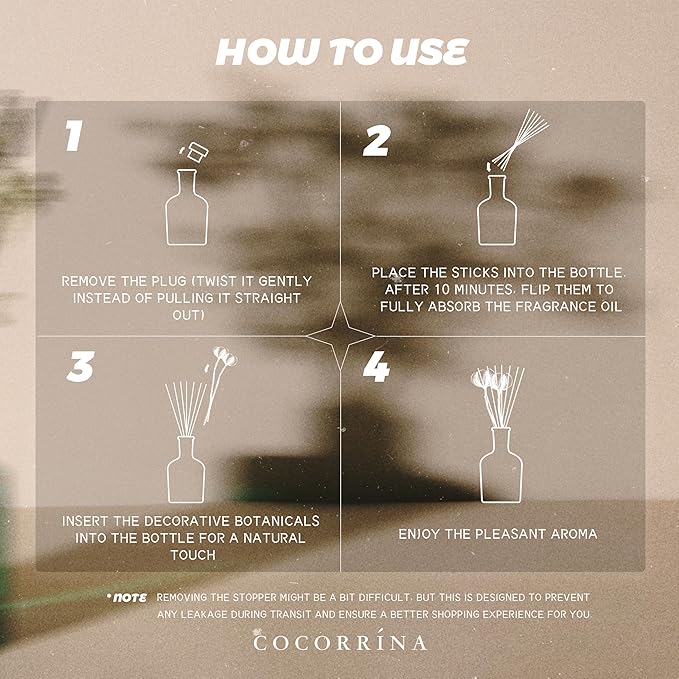 COCORRÍNA Reed Diffuser – Clean Cotton Scent, 6.76 oz Essential Oil with Sticks & Real Cotton, Long-Lasting Fragrance for Bedroom or Bathroom Décor