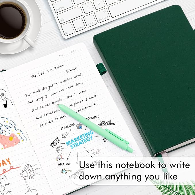 feela 3 Pack Notebooks Journals Bulk with 3 Black Pens, A5 Hardcover Notebook Classic Ruled Lined Journal Set with Pen Holder for Work Business Journaling Note Taking, 120 GSM, 5.1”x8.3”, Dark Green