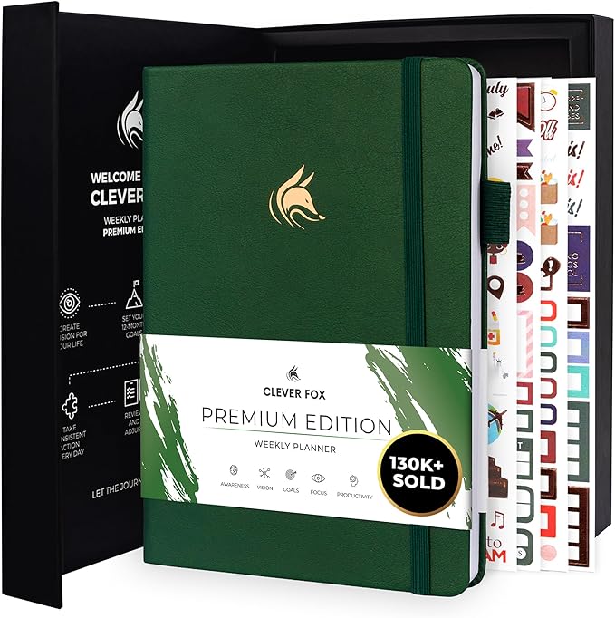 Clever Fox Planner Premium Edition – Undated Luxurious Weekly & Monthly Planner to Increase Productivity and Hit Your Goals – Organizer – Start Anytime, A5, Lasts 1 Year, Forest Green (Weekly)