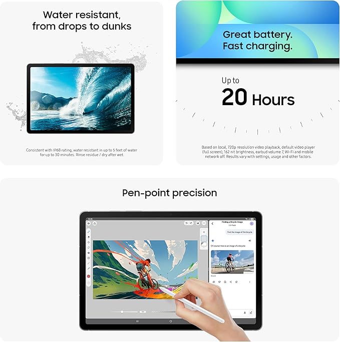 SAMSUNG Galaxy Tab S10 FE 256GB WiFi Android Tablet, Large Display, Long Battery Life, Exynos 1580 Processor, IP68 Water-Resistant, 90 Hz Refresh, S Pen for Note-Taking, US Version, Silver