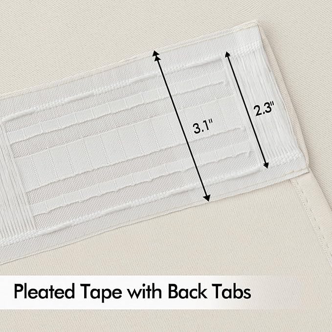 MIULEE Ivory Back Tab Blackout Curtain 96 Inch Long 2 Panels Set