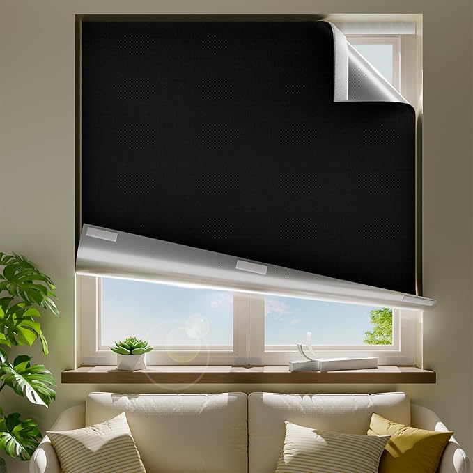 30" W x 48" L 100% Portable Blackout Curtains, Total Darkness No-Drill Black