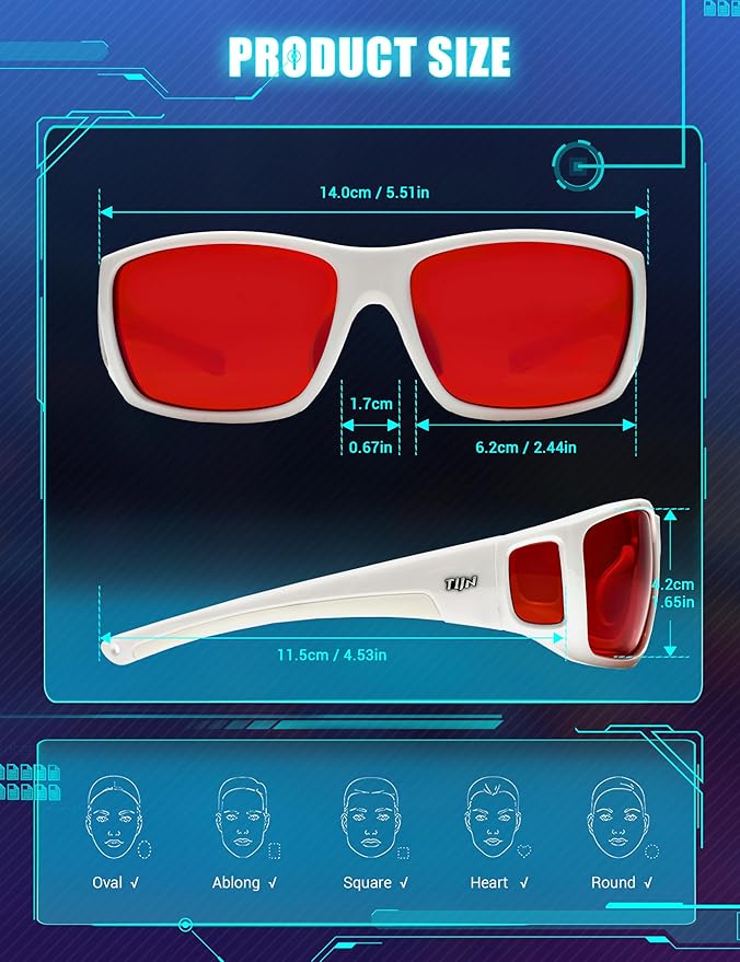TIJN Sonia Sleep Glasses for Blue & Green Light Blocking,Red Lens with Dual AR Coating,Wraparound Frame for Gaming Screen