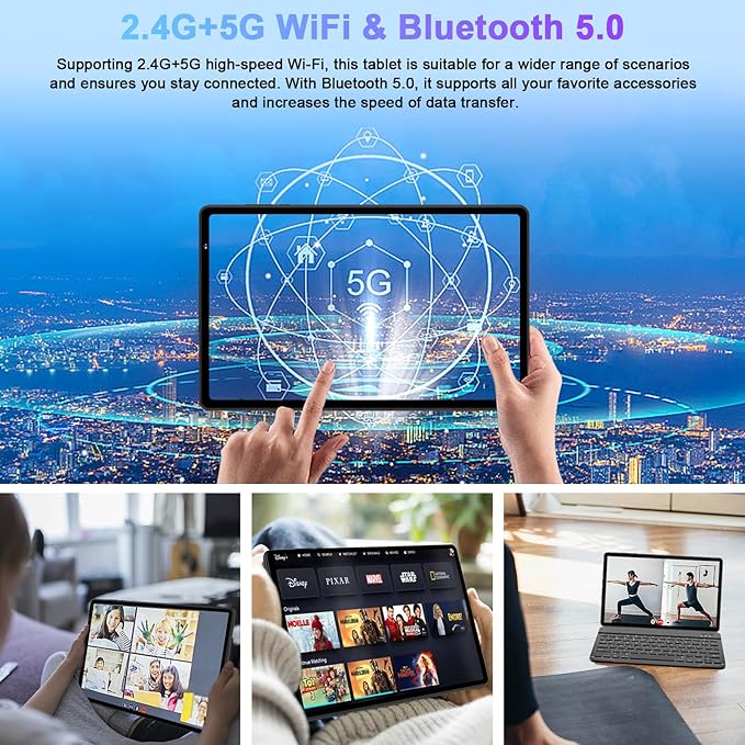 2025 Tablet, 10 Inch Android Tablet 20GB RAM+128GB ROM+1TB Expand, Octa-Core Android 14 Tablets with Keyboard, Mouse, HD IPS Touchscreen, 6000mAh, BT 5.0, WiFi 6, Widevine L1, Split Screen -Blue