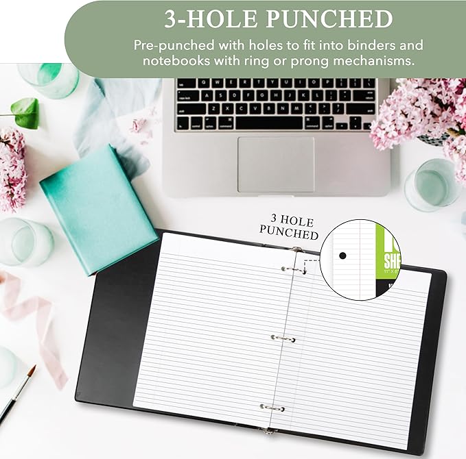 THREE LEAF 100 SHEETS COLLEGE RULED FILLER PAPER, PACK OF 6, LOOSE-LEAF SHEETS FOR SCHOOL AND OFFICE 100 CT. FILLER PAPER, NOTEBOOK PAPER