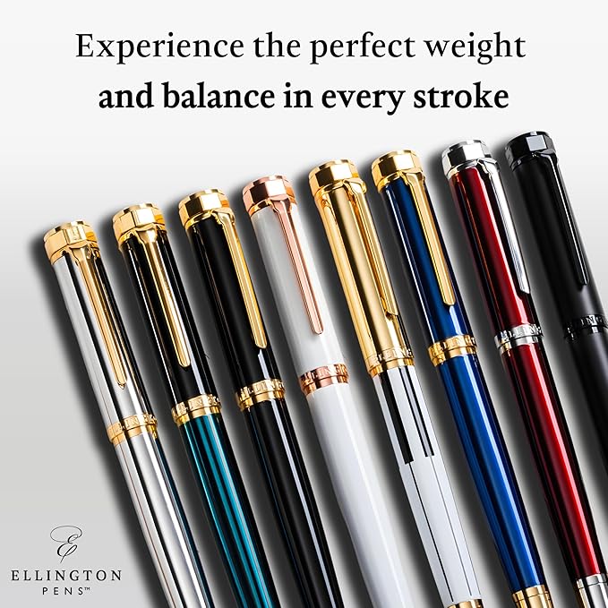 Ellington Pens Luxury Fountain Pen Set - Smooth Medium Nib - Includes 3 Ink Cartridges, Refillable Ink Converter, Gift Box - Fountain Pens For Writing, Calligraphy, Journaling, Sketching (Ivory Suede)
