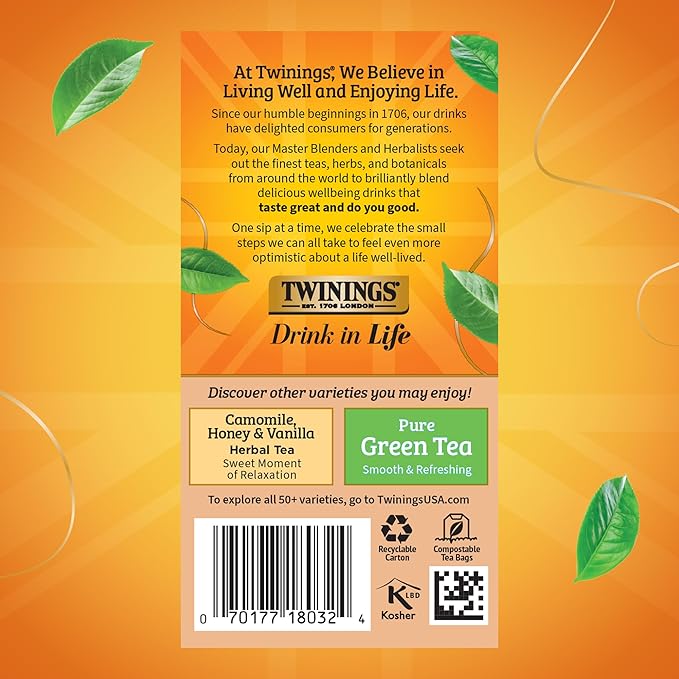Twinings Pure Rooibos Red Herbal Tea Individually Wrapped Bags, 20 Count (Pack of 1), Sweet with Uplifting Aroma, Naturally Caffeine-Free, Enjoy Hot or Iced, 20 Teabags