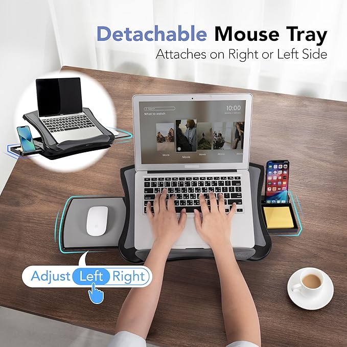 EHO Portable Lap Desk with Cushion, Detachable Mouse Pad Tray and Phone Holder, Adjustable Laptop Stand with 5 Angles, for Home, Office, Sofa, Bed