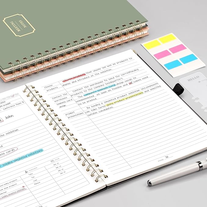 EMSHOI Meeting Notebook for Work - B5 Half Meeting Half Note Planner, 100 Pages, 100GSM Thick Paper, Hardcover, Project Organizer for Women Men Office, Business, Note Taking, 8"x10.2" - Green