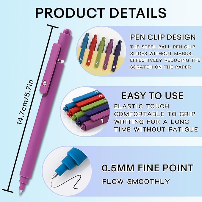 RIANCY Gel Pens, 0.5mm Black Ink Quick Dry Ball Point Pens, Fine Point Smooth Writing Pens, Cute Aesthetic Gifts Set for Men Women Journaling, Office School Stationery Supplies