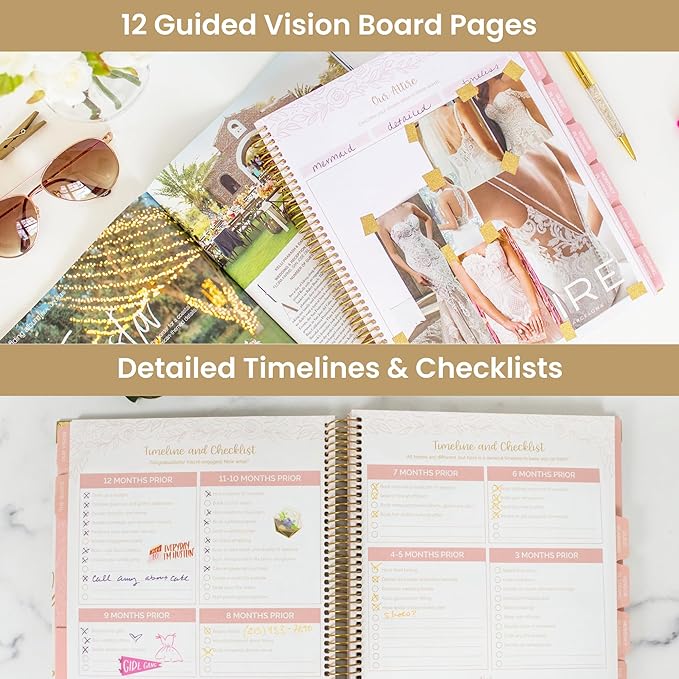 bloom daily planners Wedding Planner & Organizer/Hardcover Keepsake Journal with Essential Planning Tools - Checklists, Vision Boards, Tips & More - 9"x11" (Gold Scallops)