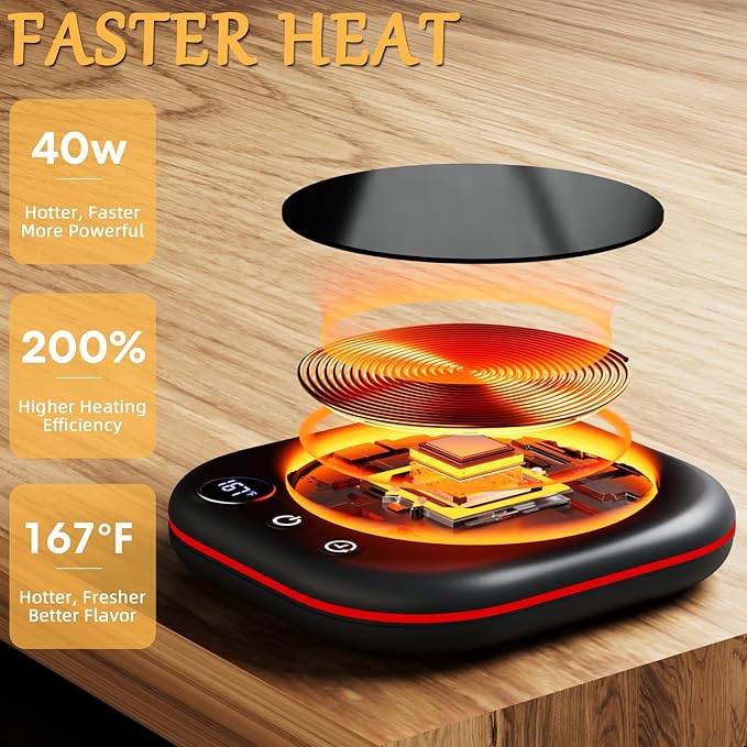 Mug Warmer Upgraded,Coffee Mug Warmer for Desk LEDs Light 3 Temp Settings (113-167°F) 1-12H Timer 4 H Auto Shut Off Beverage Cup Candle Warmer for Coffee Tea Milk(Black)