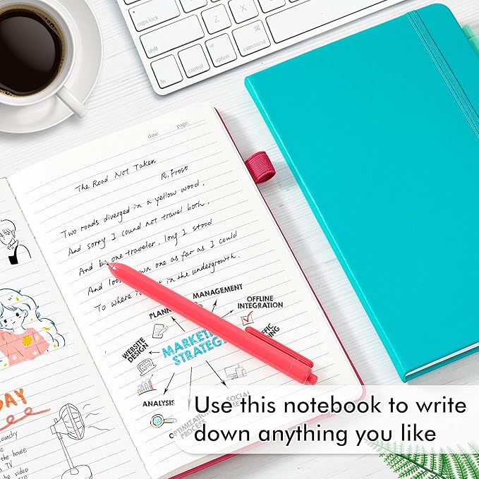 feela Hardcover Notebook For Work, Classic Ruled Lined Journal Set School Business Supplies, with 3 Black Pens, 120 GSM, 5.1”x8.3”, 3 Pack, A5, Solid Colors, Gray, Berry, Emerald