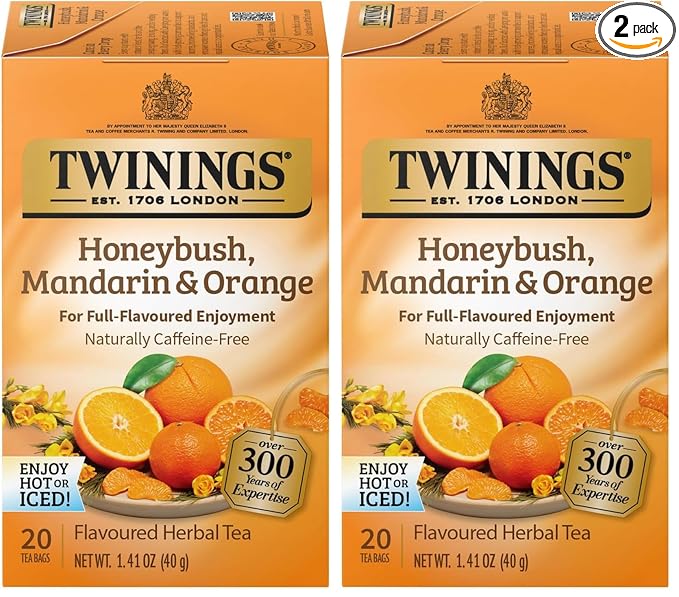 Twinings of London Honeybush, Mandarin, and Orange Herbal Tea Bags, 20 Count (Pack of 2)