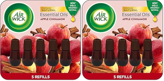 Air Wick Essential Mist Refill, 5 ct, Apple Cinnamon, Essential Oils Diffuser, Air Freshener (Pack of 2)