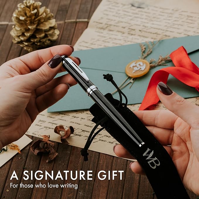 Wordsworth & Black Fountain Pen Set, Extra Fine Nib, Includes 24 Pack Ink Cartridges, Ink Refill Converter & Gift Pouch, Chrome Finish, Calligraphy, [Black Chrome], Perfect for Men & Women