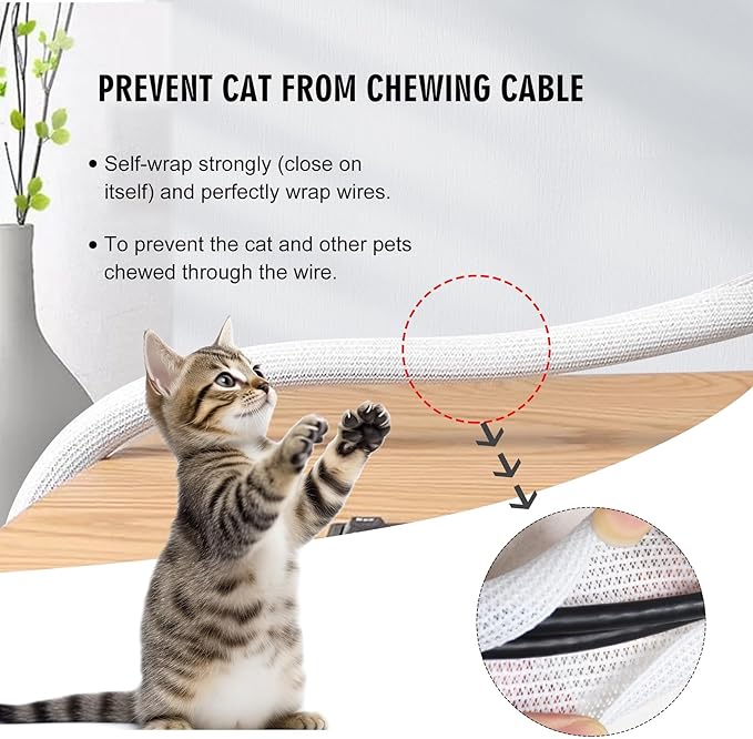 10ft - 1/2 inch Cable Sleeve Split Wire Loom Tubing for Power Audio USB Cable, Cord Management for TV Computer, Protects from Pets Chewing, White