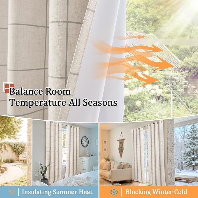 Lajode Grey Plaid Curtains Pattern Printed 90 Inches Long
