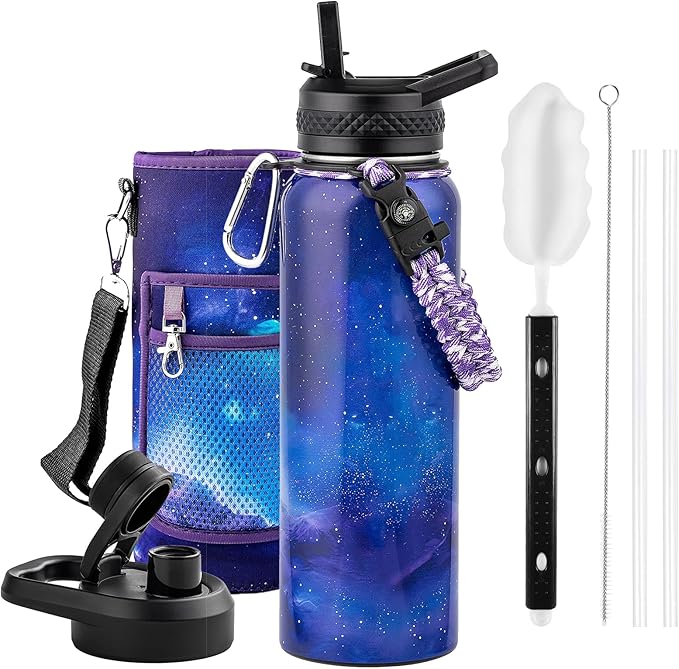 40oz Insulated Water Bottle, Triple Wall Vacuum Stainless Steel Water Bottles - Keeps Cold 48H, Reusable Metal water flask Jug for Gym, Sports, Camping, Hiking,Travel, Aurora-Purple
