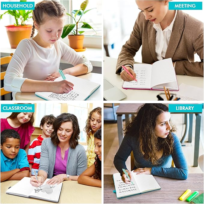 feela Hardcover Notebook For Work, Classic Ruled Lined Journal Set School Business Supplies, with 3 Black Pens, 120 GSM, 5.1”x8.3”, 3 Pack, A5, Solid Colors, Gray, Berry, Emerald