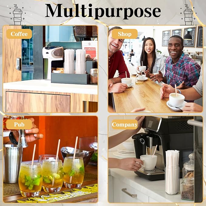 Amyhill 4000 Pcs Individually Wrapped Wooden Coffee Stirrers, Disposable Coffee Stir Sticks Round End Sticks Bulk Wood Stirrers for Cocktail Hot Drinks Restaurant Bar Home Office (5.5 Inch)