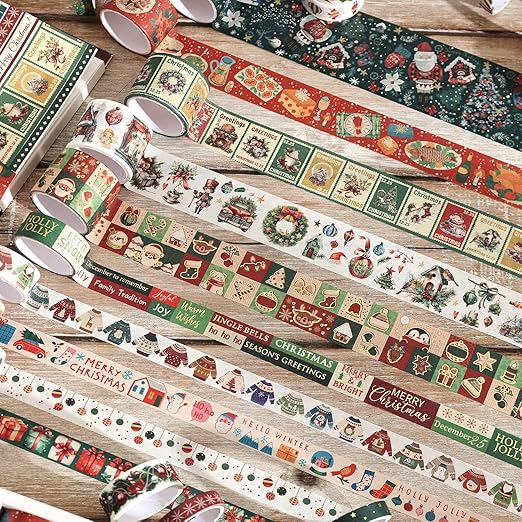 25 Rolls Christmas Gift Washi Tape Set, Festivals New Year Decorative Tapes for Scrapbooking, Junk Journal supplies, DIY Crafts Gift, Party Decorations, Bullet Journaling, 5-50mm Wide 9.84ft long/Roll