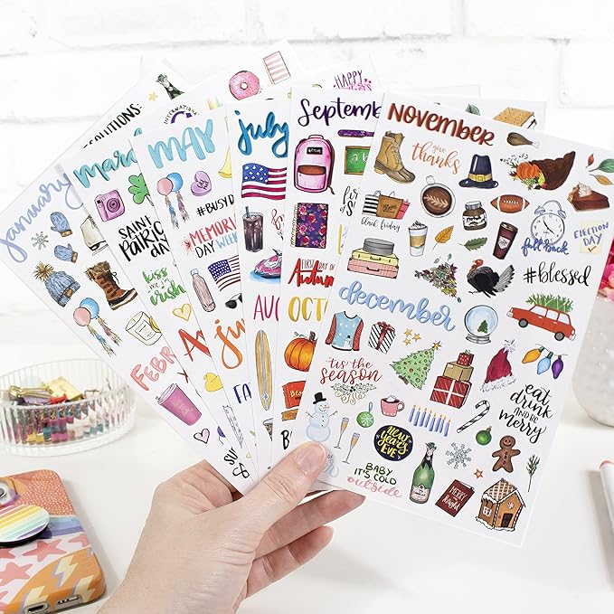 bloom daily planners Holiday Seasonal Planner Sticker Sheets - Vintage Seasonal Sticker Pack - Removable & Repositionable - Over 310 Stickers Per Pack!