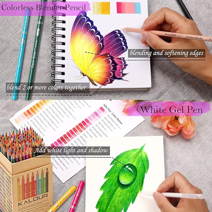KALOUR Premium Colored Pencils,Set of 120 Colors,Artists Soft Core with Vibrant Color,Ideal for Drawing Sketching Shading,Coloring Pencils for Adults Beginners