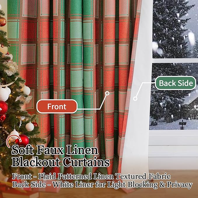 Lajode Plaid Curtains for Living Room 63 Inch Long