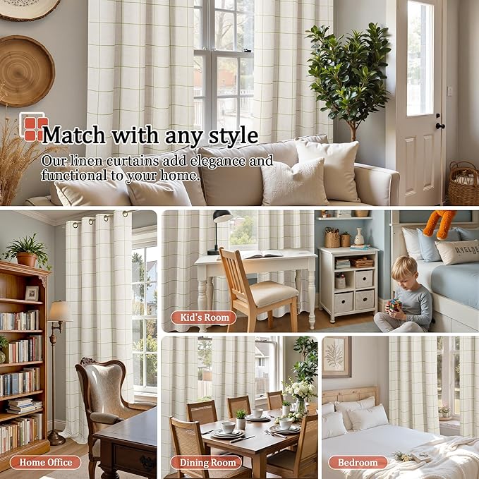 Lajode Sage Green Linen Blackout Curtains