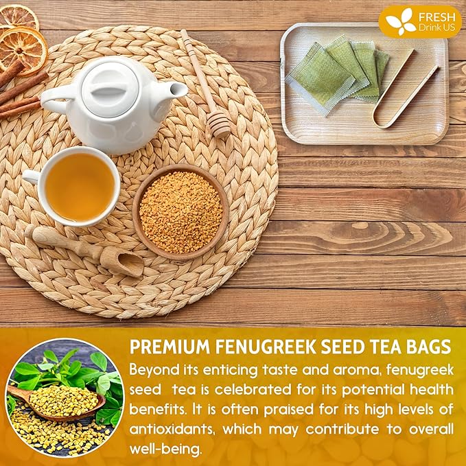 FreshDrinkUS, Premium 120 Fenugreek Tea Bags, 100% Natural & Pure from Fenugreek. Fenugreek Herbal Tea. Made with Natural Material Tea Bags. No Sugar, No Caffeine, No Gluten, Vegan.