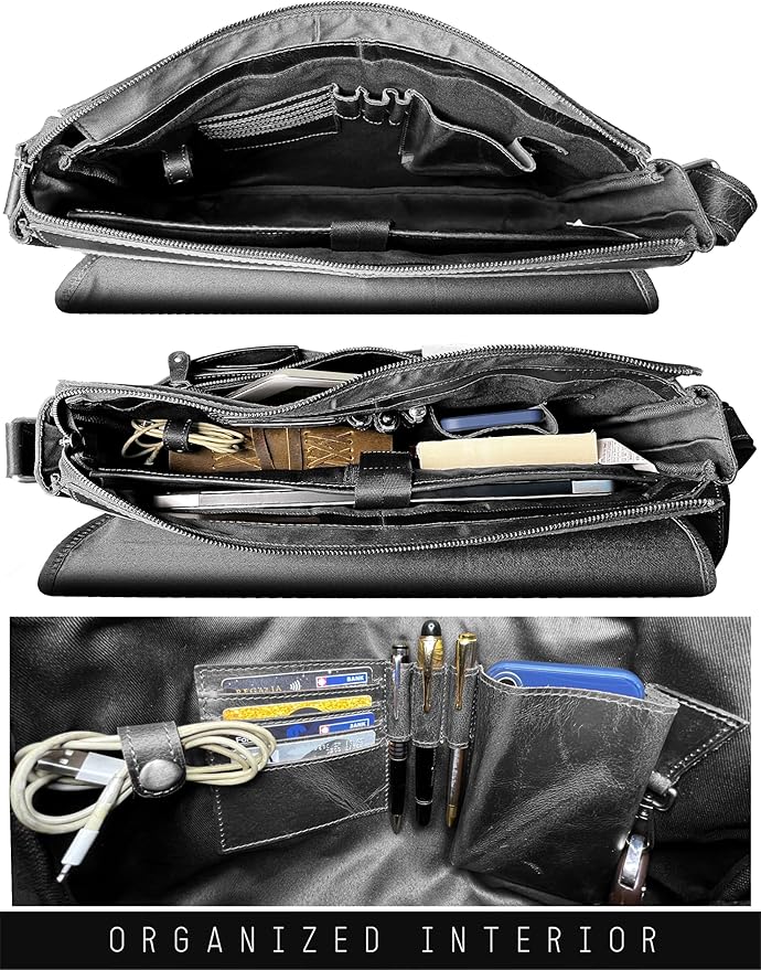 Leather Messenger Bag for Men 16" Full Grain Leather Laptop Bag Vintage Crossbody Office Satchel Travel Shoulder Bag