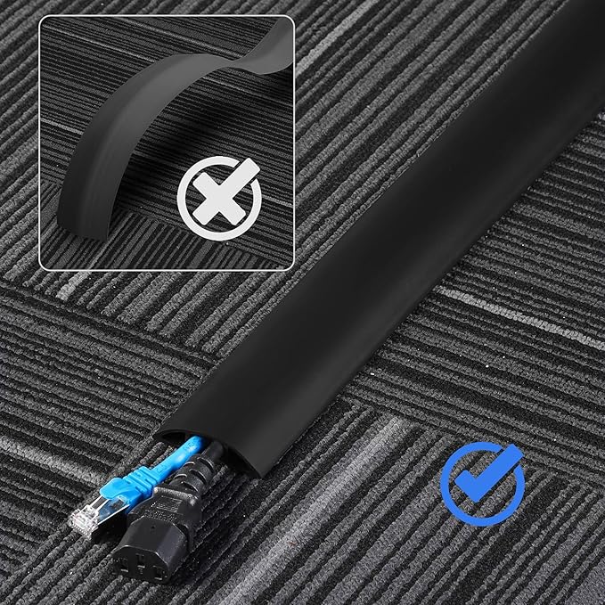 Floor Cord Cover 4ft, White Oak Wood Cord Hider Floor Hide Extension Cords, PVC Cable Management Cover, Cable Protector Wire Cavity W0.6in x H0.32in