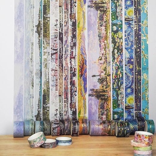 YUBX Landscape Washi Tape Set in Oil Painting Style 24 Rolls Scenery Drawing Masking Graphic Decorative Tapes for Arts, DIY Crafts, Journals, Planners, Scrapbook, Wrapping