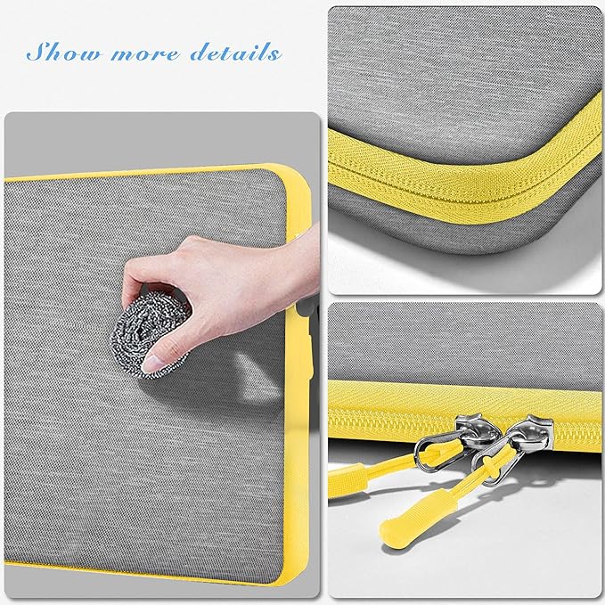 Hseok Laptop Case 15.6 Inch Sleeve, Shockproof Protective Water Repellent with Accessory Pocket,Compatible with Mac Pro 16 inch 2025-2019, Sleeve Bag for Most 15 15.6 16 Notebooks,Gray&Yellow