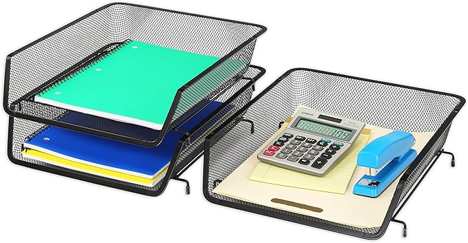 Simple Houseware Stackable Desk File Document Letter Tray Organizer, 3 Packs, Black