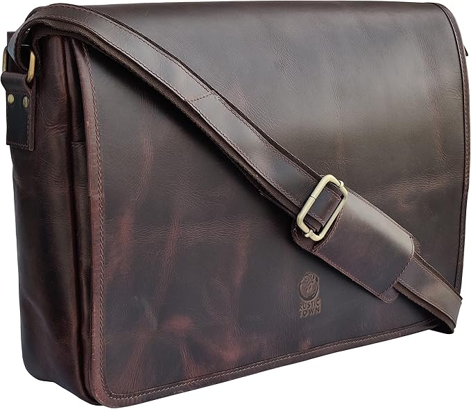 Leather Messenger Bag for Men 16" Full Grain Leather Laptop Bag Vintage Crossbody Office Satchel Travel Shoulder Bag