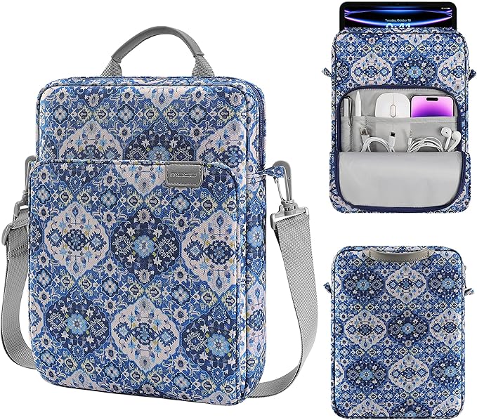 MoKo 9-11 Inch Tablet Sleeve Bag Handle Carrying Case with Shoulder Strap Fits 11inch iPad Air M3, iPad A16 2025, iPadPro 11", iPad109/8/7th Gen 10.2, Air 5/4th 10.9, Tab S8/S9 11", Blue Bohemia