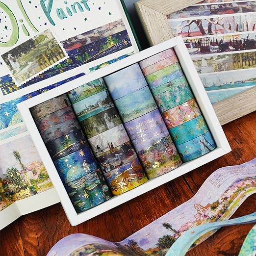 YUBX Landscape Washi Tape Set in Oil Painting Style 24 Rolls Scenery Drawing Masking Graphic Decorative Tapes for Arts, DIY Crafts, Journals, Planners, Scrapbook, Wrapping