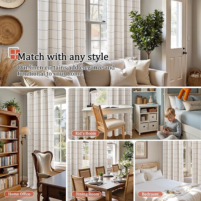 Lajode Navy Blue Plaid Patterned Curtains Thermal Insulated