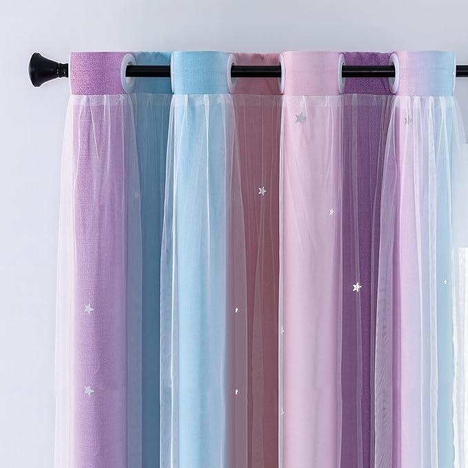 XiDi Curtains for Bedroom Decor, Rainbow Pink Purple/52/90